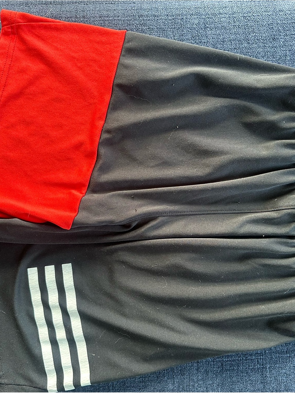 adidas Black Shorts with Red Waistband and White Three-Stripes